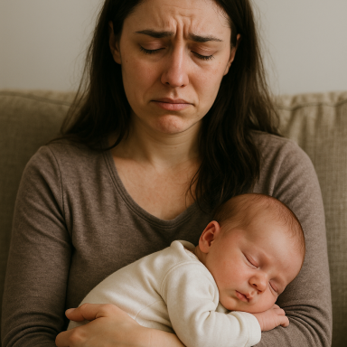 Überforderte Mutter mit Wochenbettdepression